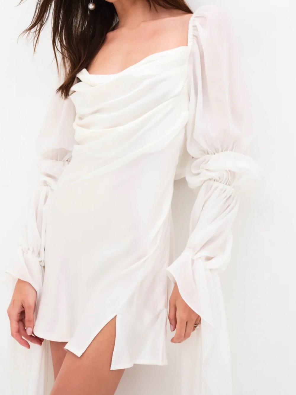 For Love & Lemons Satin White Mini Dress with Hook Closure